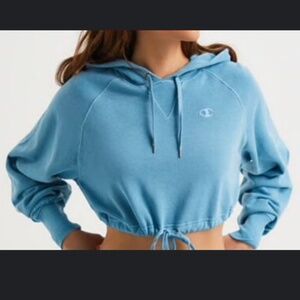 Champion blue cropped hoodie pull over with drawstring women’s XS